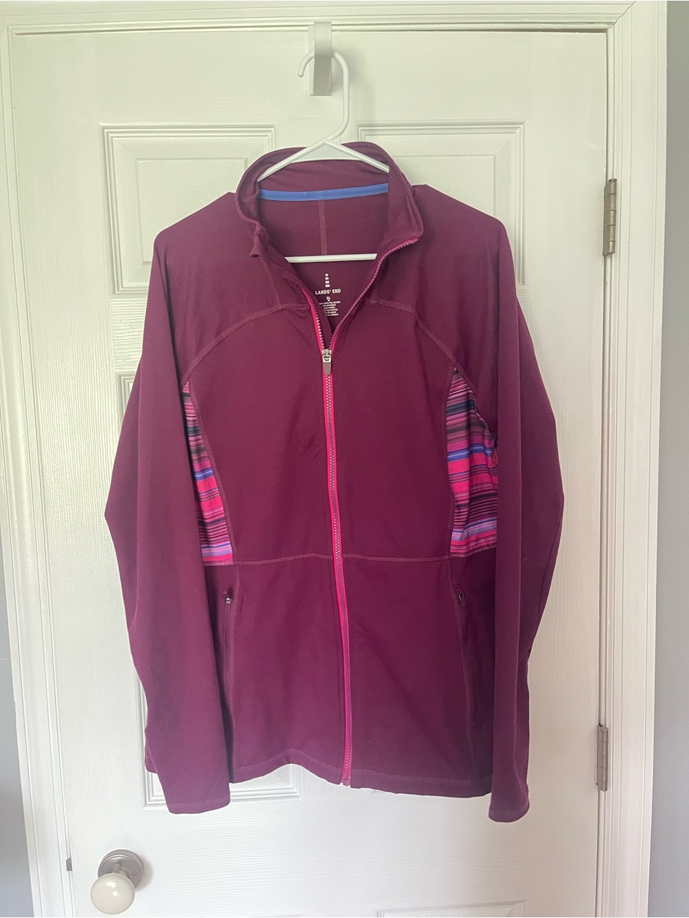 Lands' End Women's Plum Utility Jacket with Pink-Striped Panels